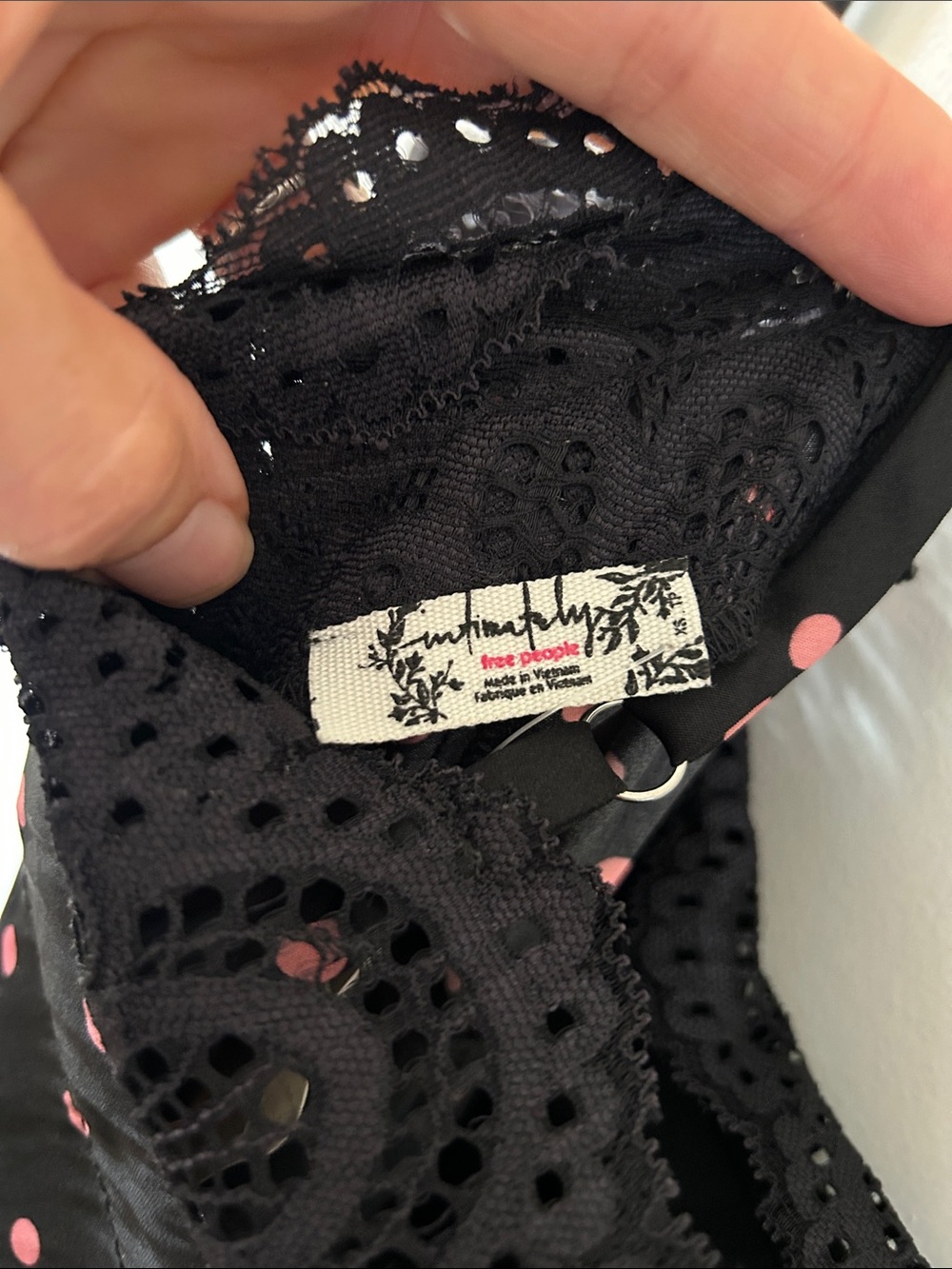 Intimately Free People City Wanders Trapeze Slip Black/Pink Polka Dot Lace Trim - Picture 7 of 14